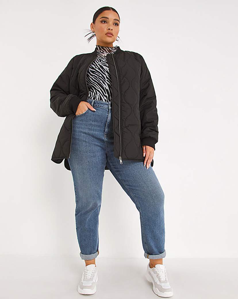 Black Quilted Bomber Jacket