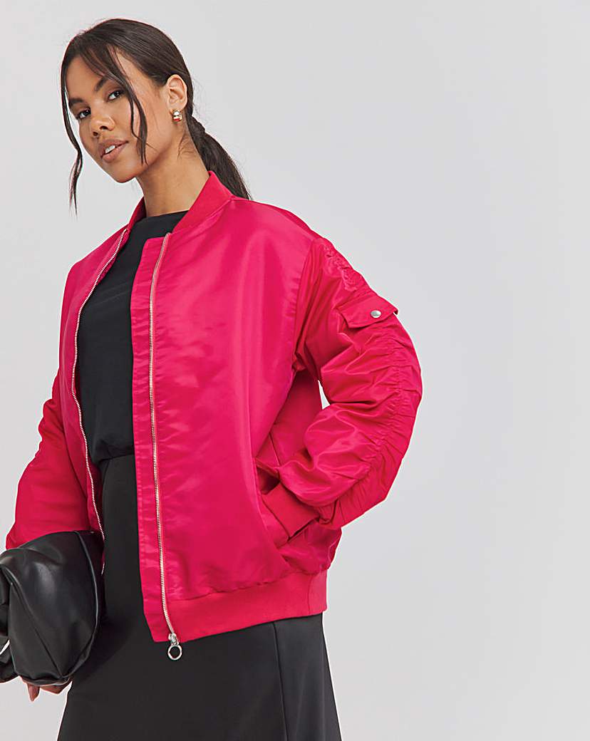 Pink - Women's - Satin Quilt Lined Bomber Jacket - Size 10
