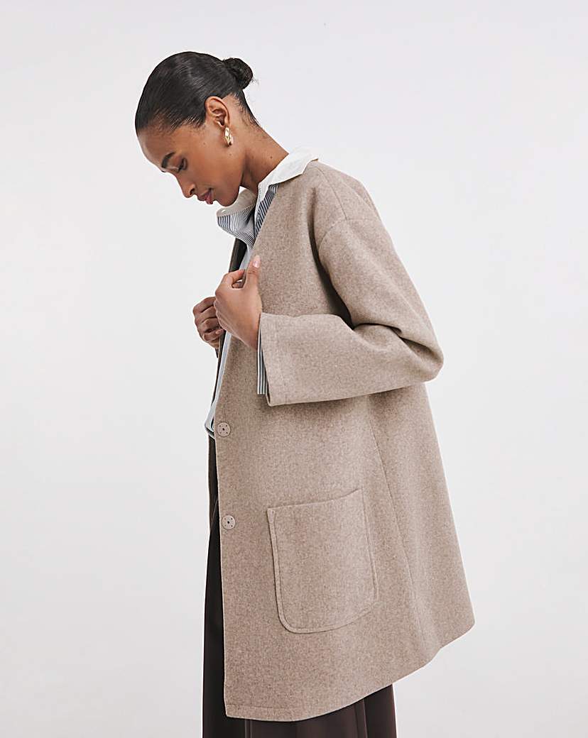 New In - Mushroom Wool Collarless Coat