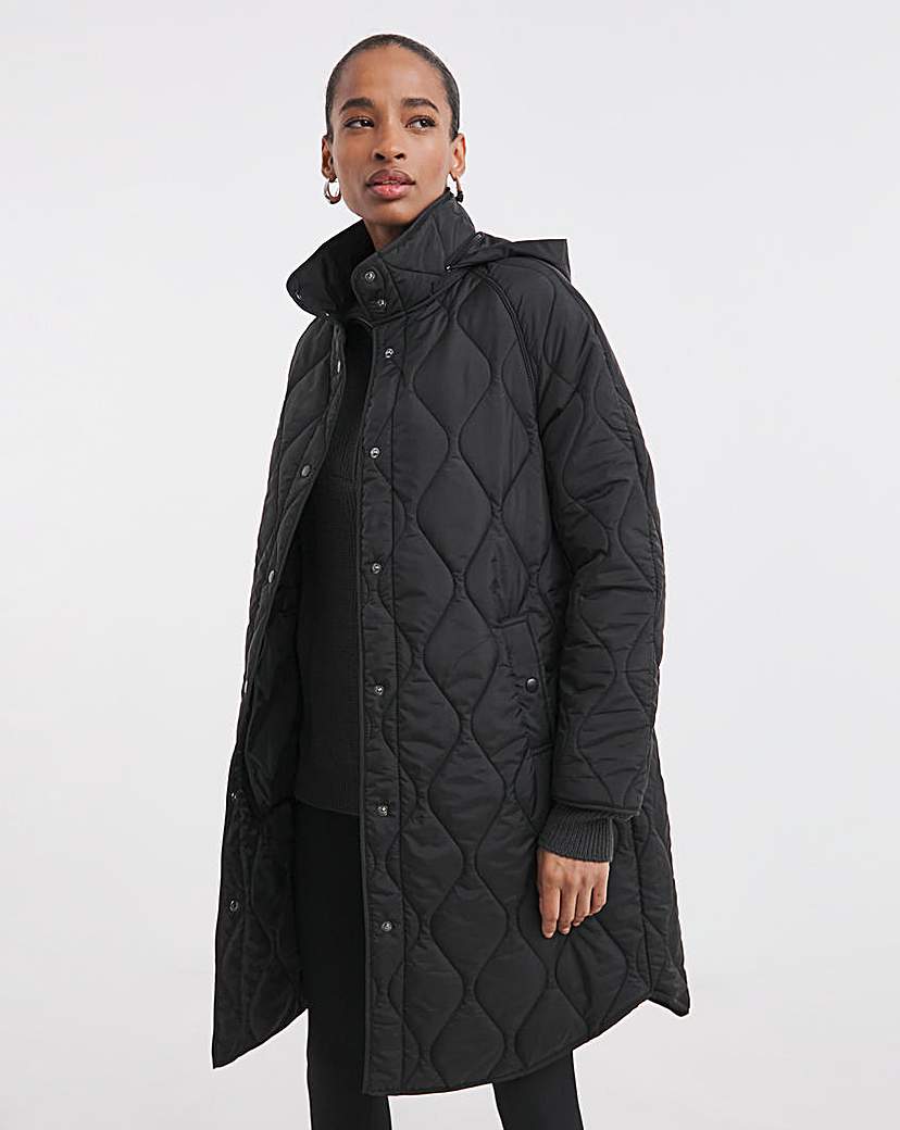 New In - Black Quilt Collar Mid Length Jacket