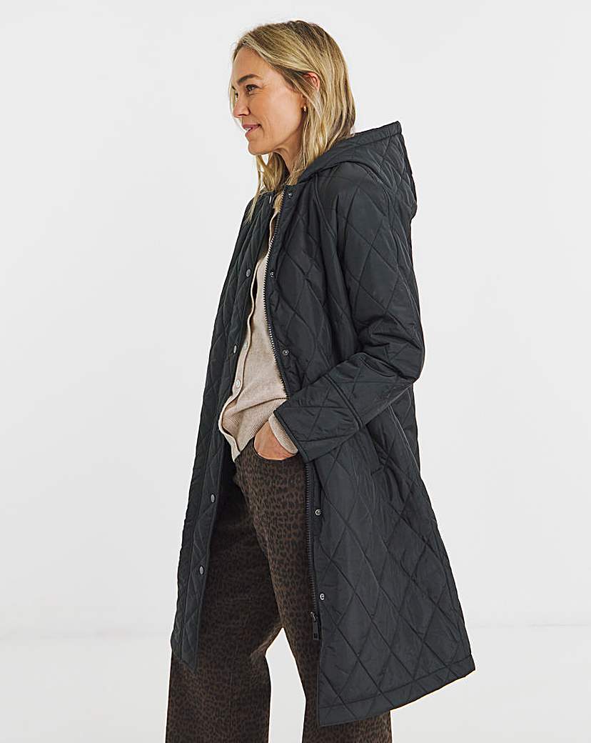 Black Hooded Quilt Coat