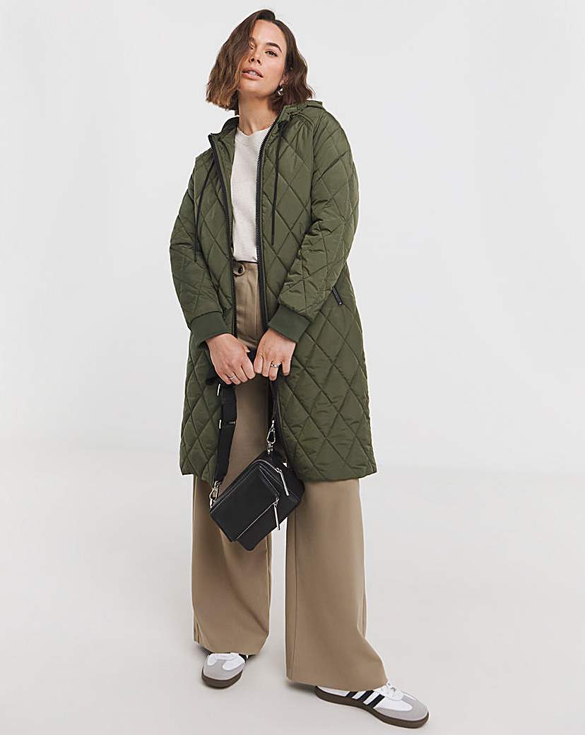 Khaki Mid Length Quilted Coat