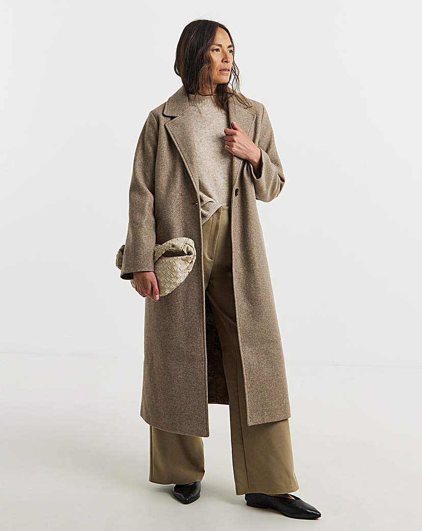 New In - Tan Single Breasted Longline Lined Coat