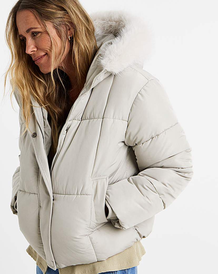 Faux Fur Hood Padded Coat