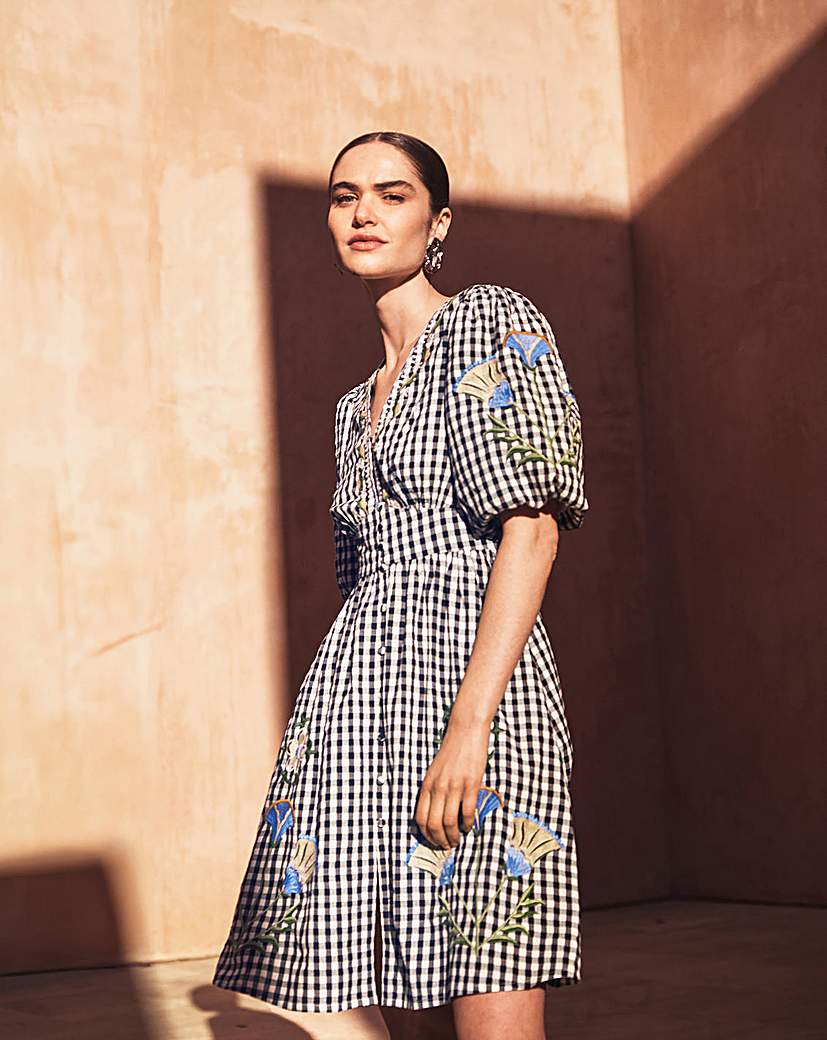 Monsoon Bria Embroidered Gingham Dress