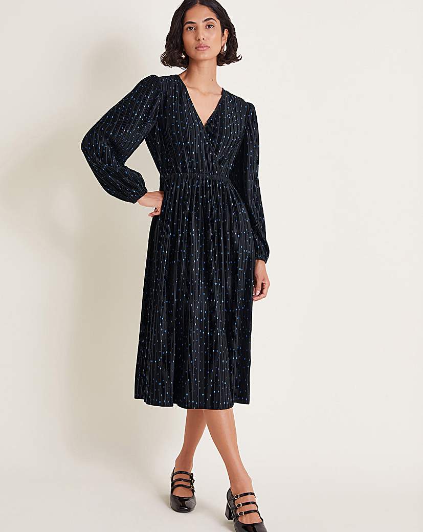 Monsoon Shiloh Plisse Spot Midi Dress