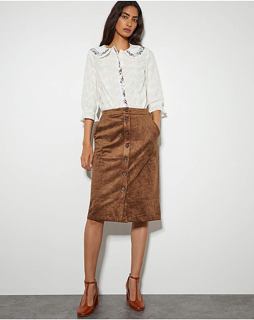 Monsoon Amber Suedette Pencil Skirt - Brown