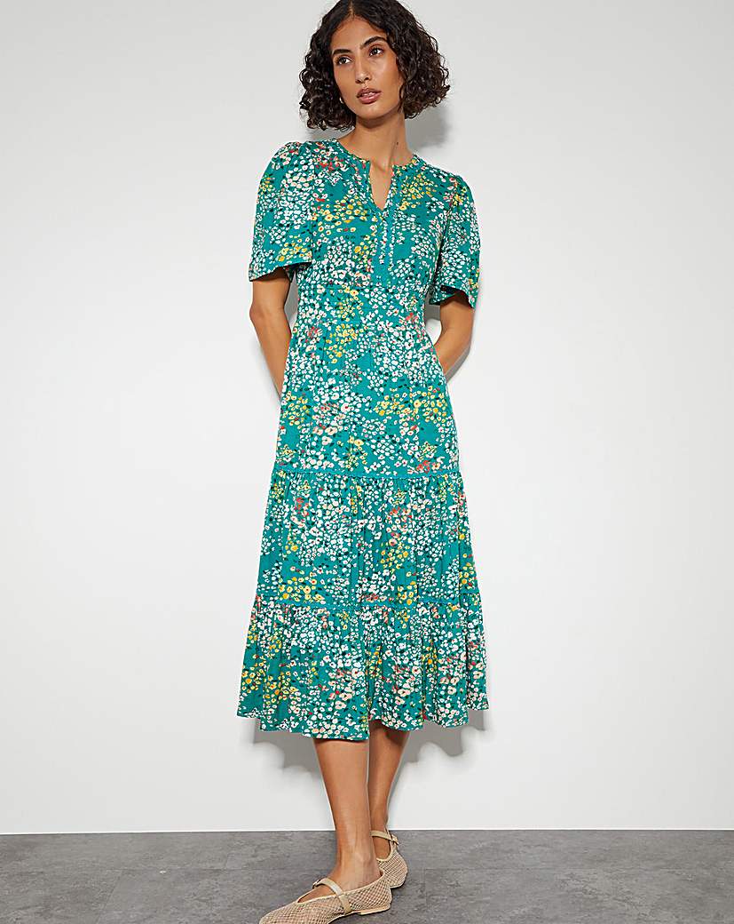 Monsoon Micola Floral Midi Dress - Teal