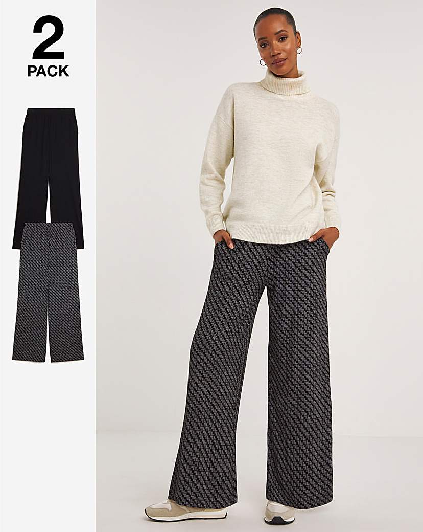 2 Pack Printed Wide Leg Trousers