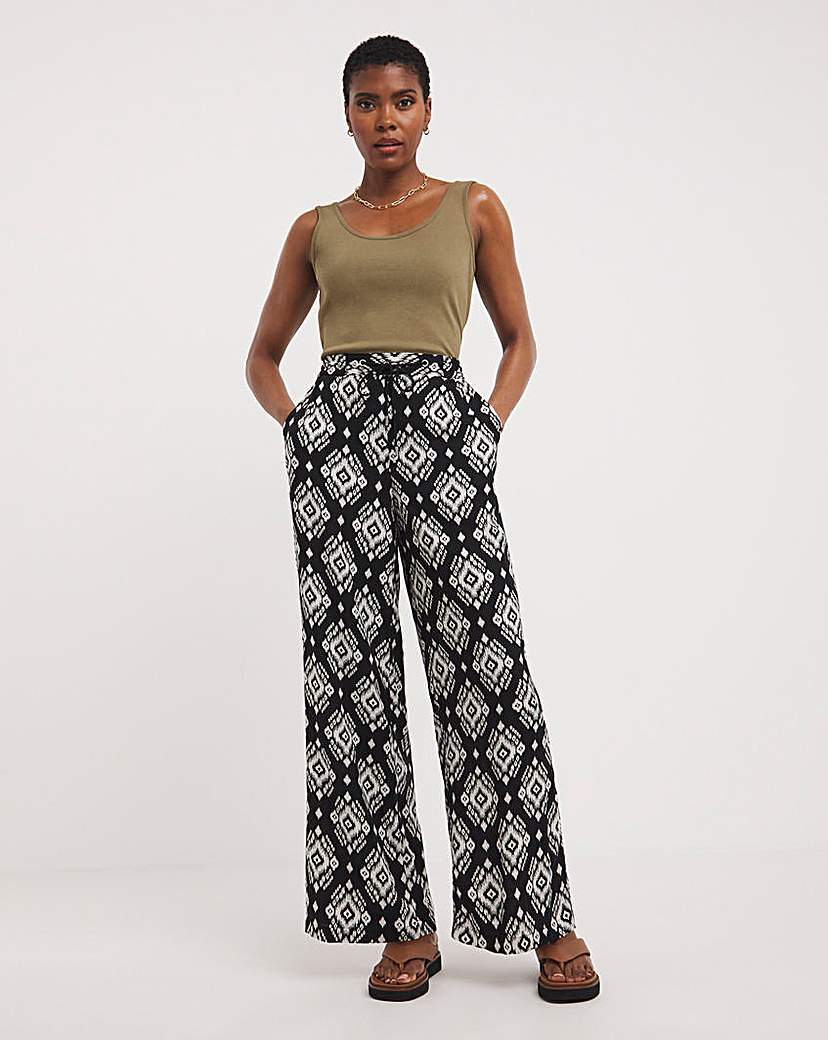 Spun Viscose Pull On Wide Leg Trousers