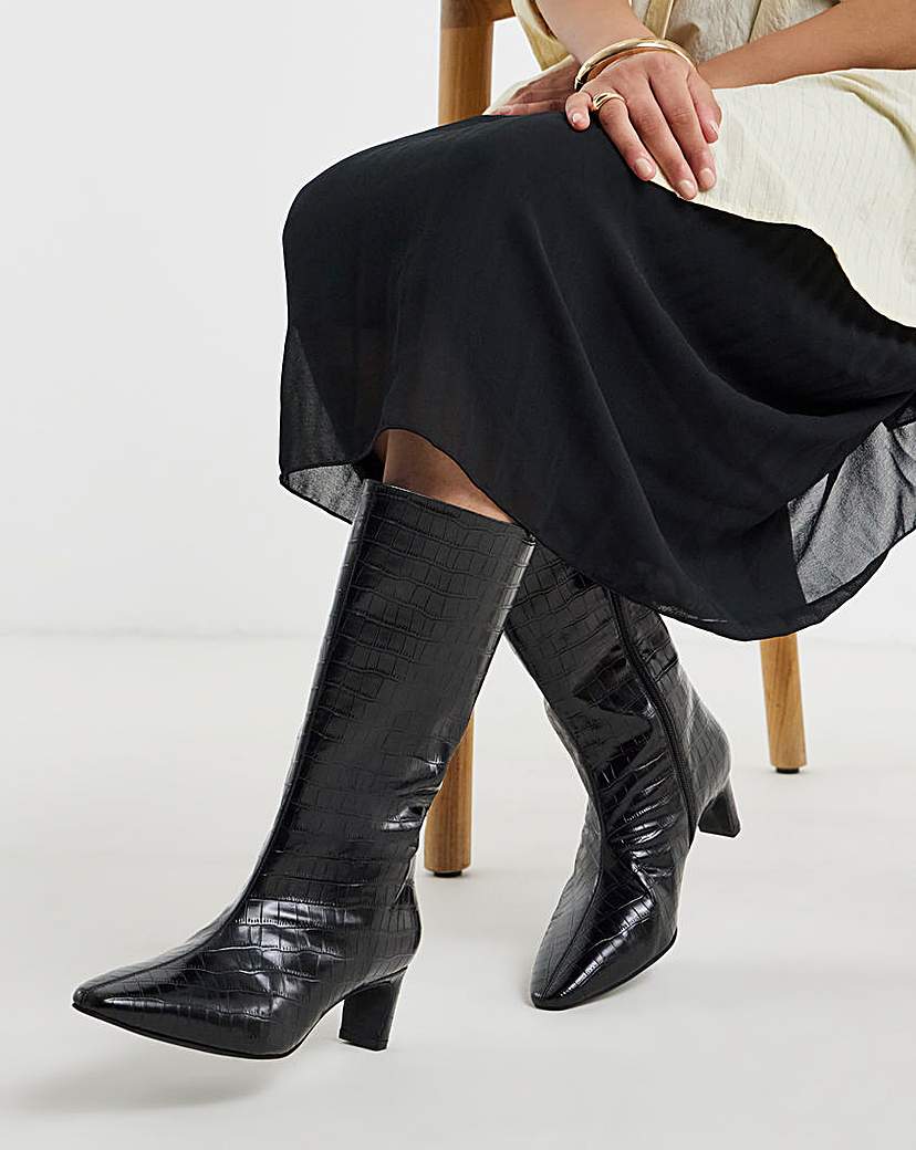Pointed Toe Heeled Calf Boot Wide