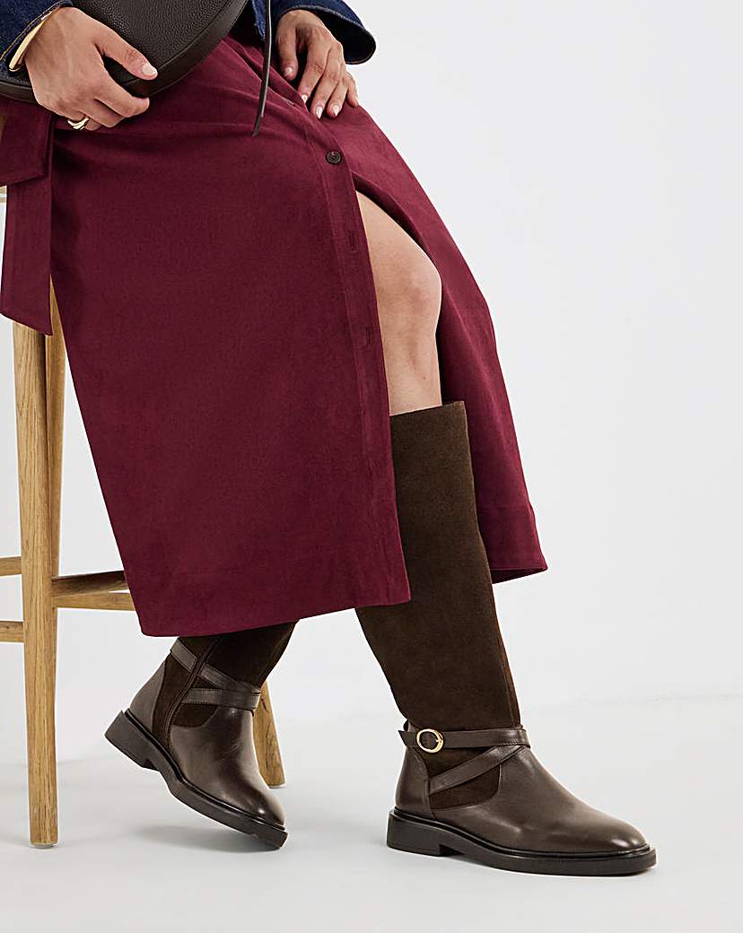 Leather Suede Mix Riding Boot Wide