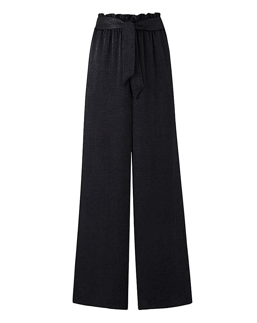 Black Washed Satin Wide Leg Trousers