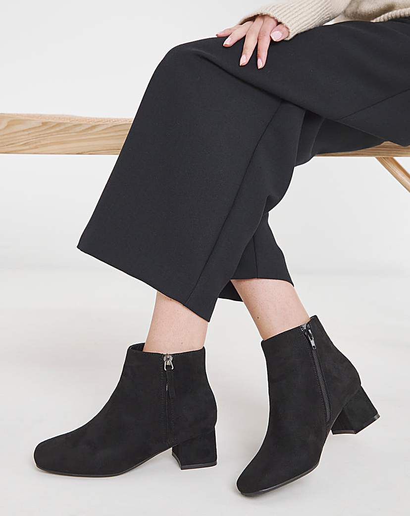 New In - Low Block Heel Boot With Zip Ex Wide