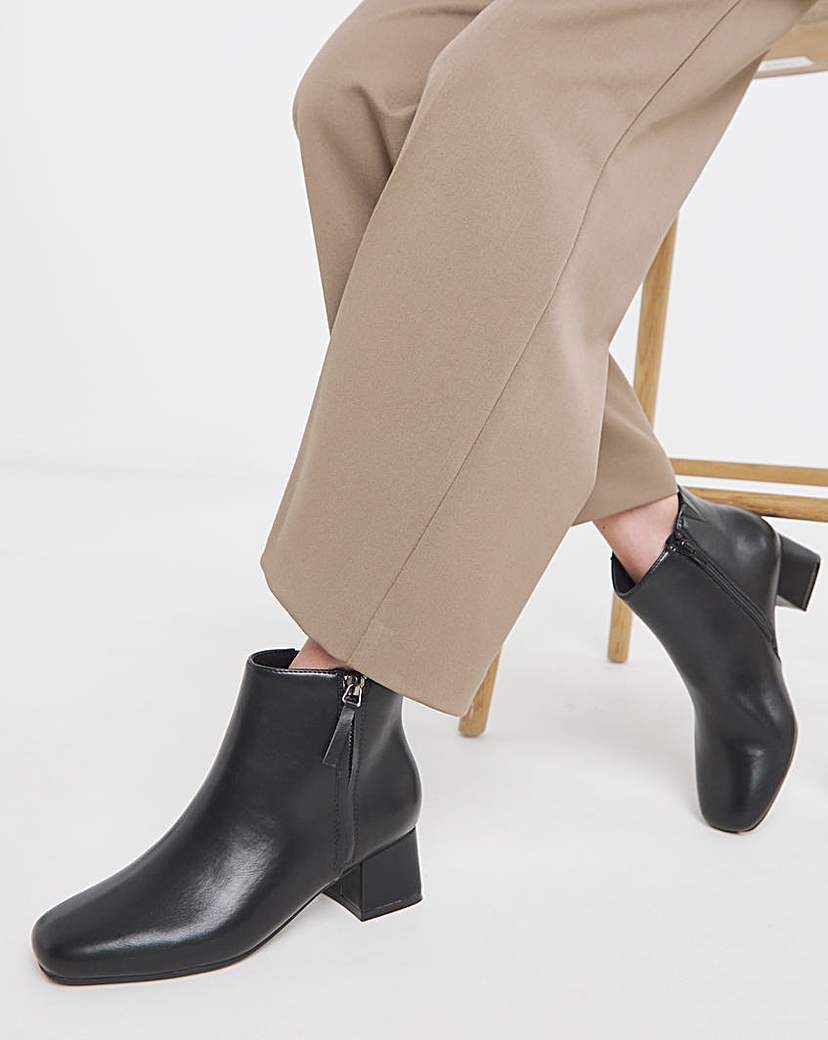 New In - Low Block Heel Boot With Zip Ex Wide