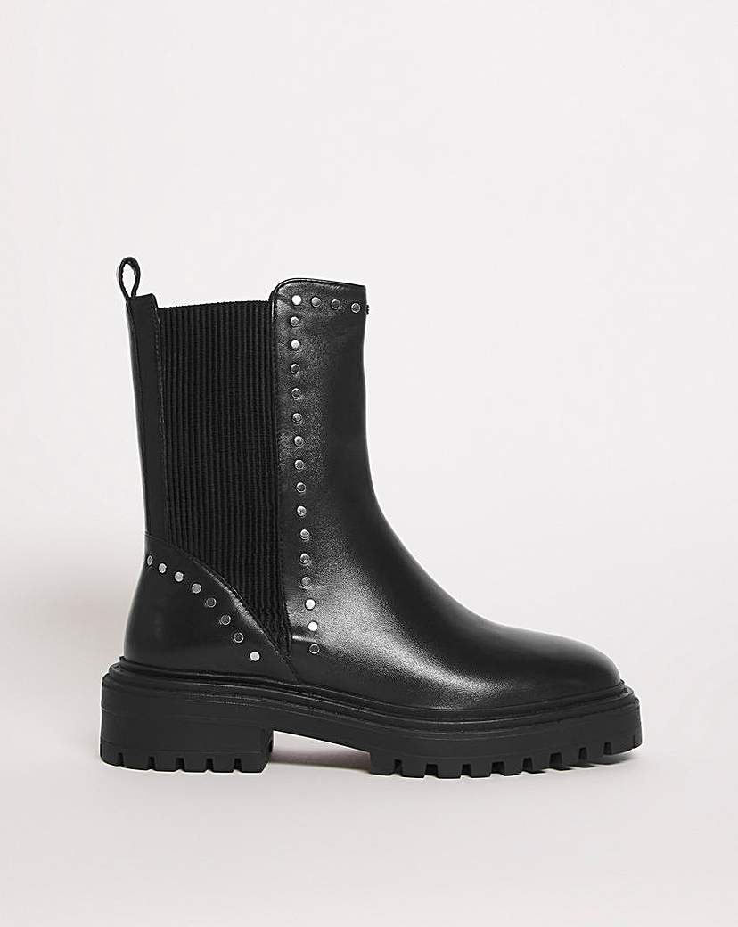 Leather Stud Detail Boot EEE Fit - Black