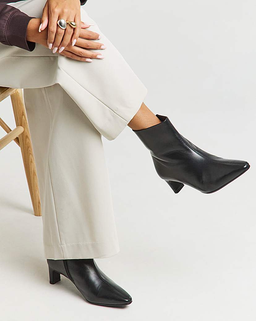Leather Kitten Heel Ankle Boot Ex Wide