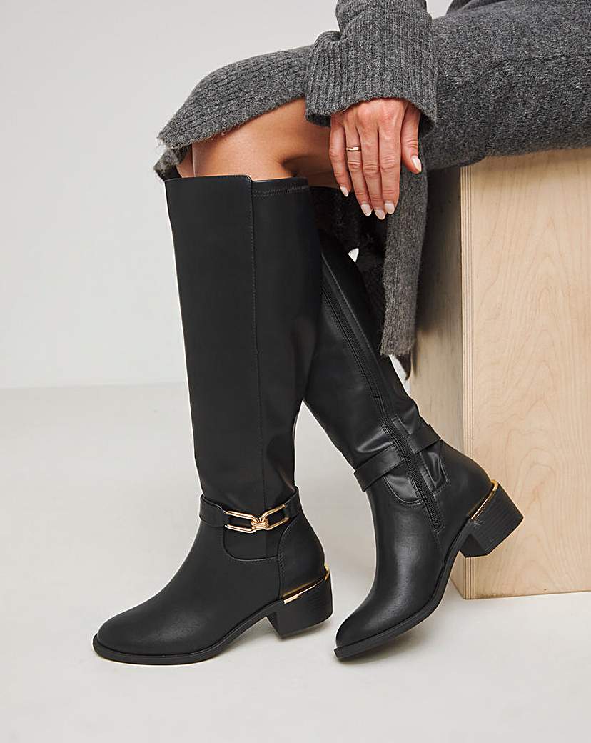 Knee High Boots With Trim Wide Fit