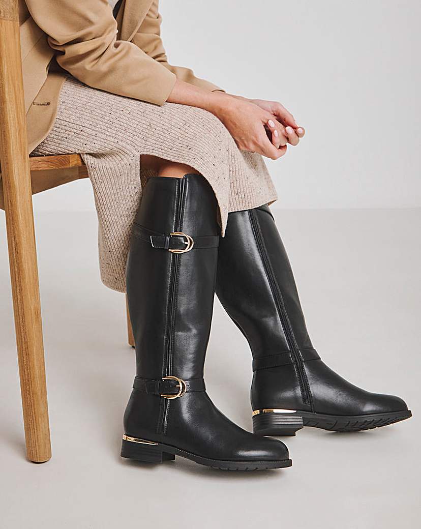 New In - Knee High Buckle Detail Boots Wide E Fit