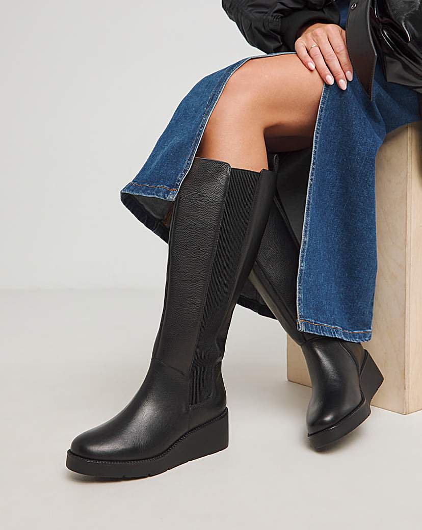 Knee High Leather Chelsea Boots Wide Fit