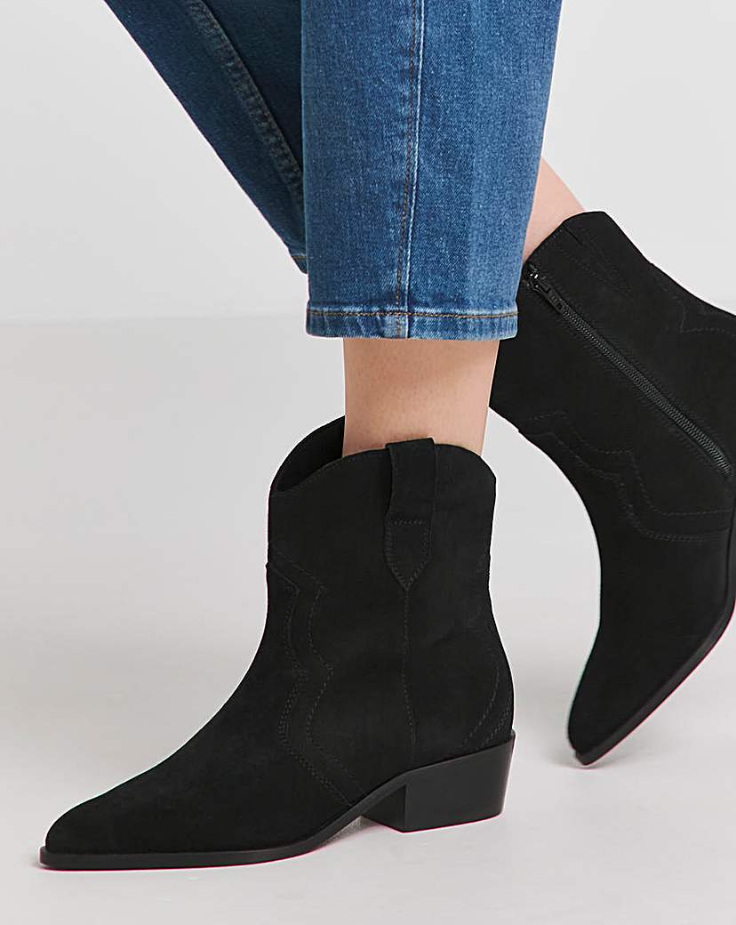 Suede Western Ankle Boot Wide Fit