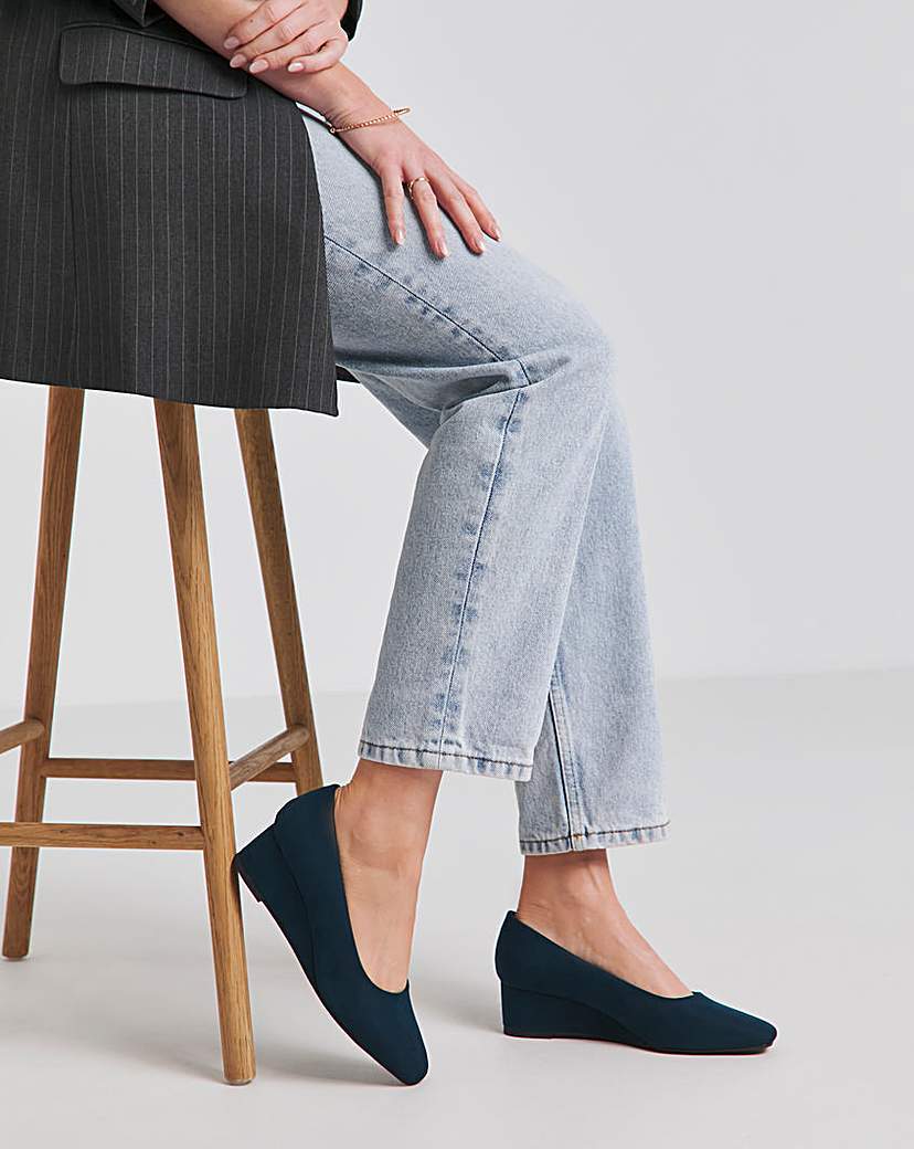 Low Wedge Court Shoe Wide Fit Navy …