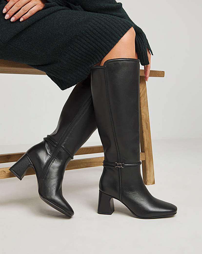 Leather Knee High Heeled Boots Wide Fit