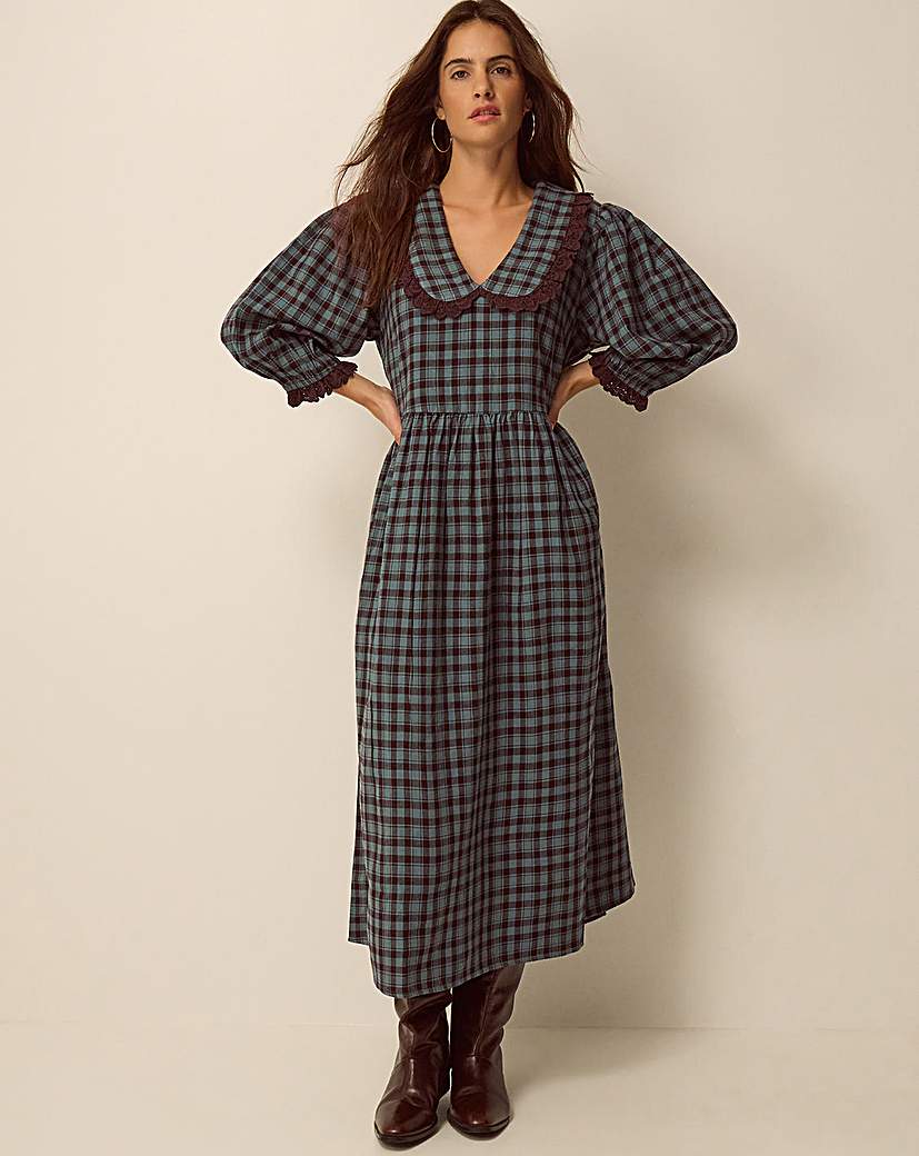 Monsoon Ruby Collar Check Midi Dress