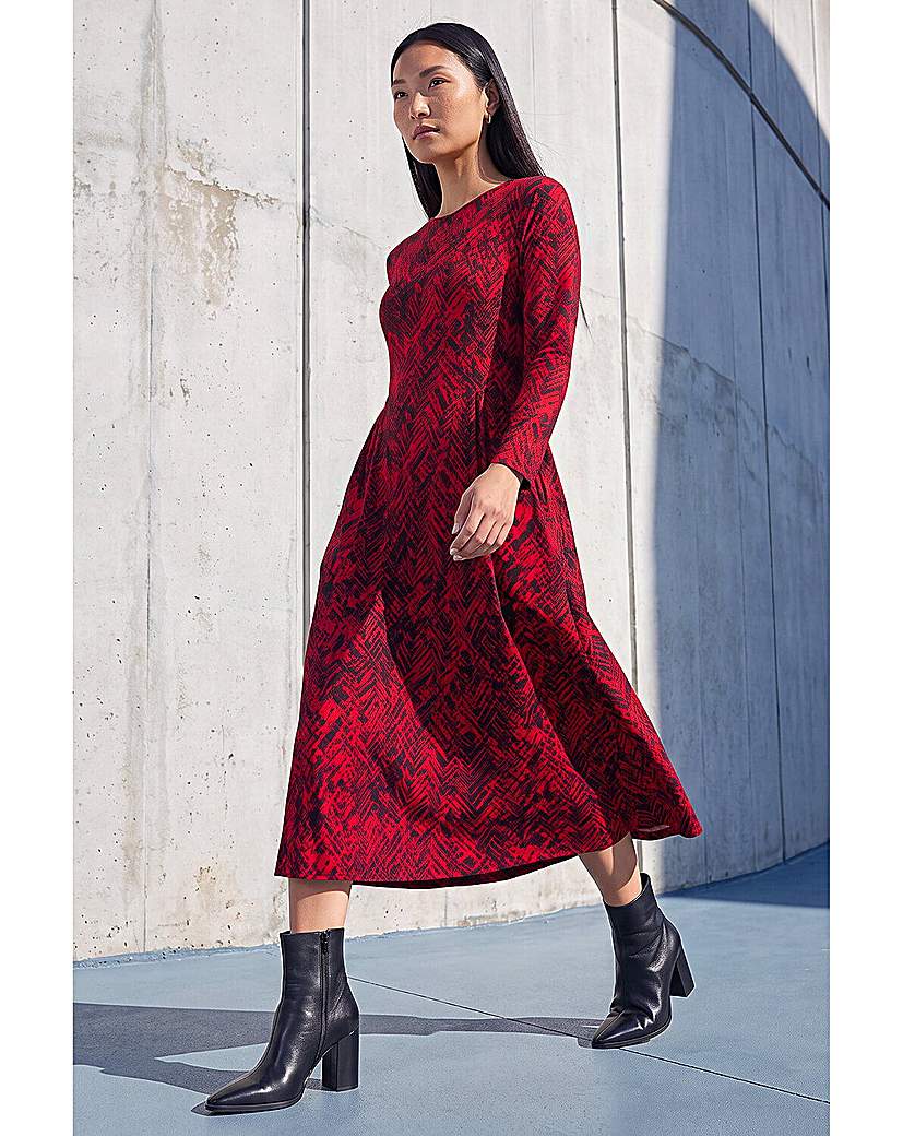 Roman Abstract Side Ruched Midi Dress