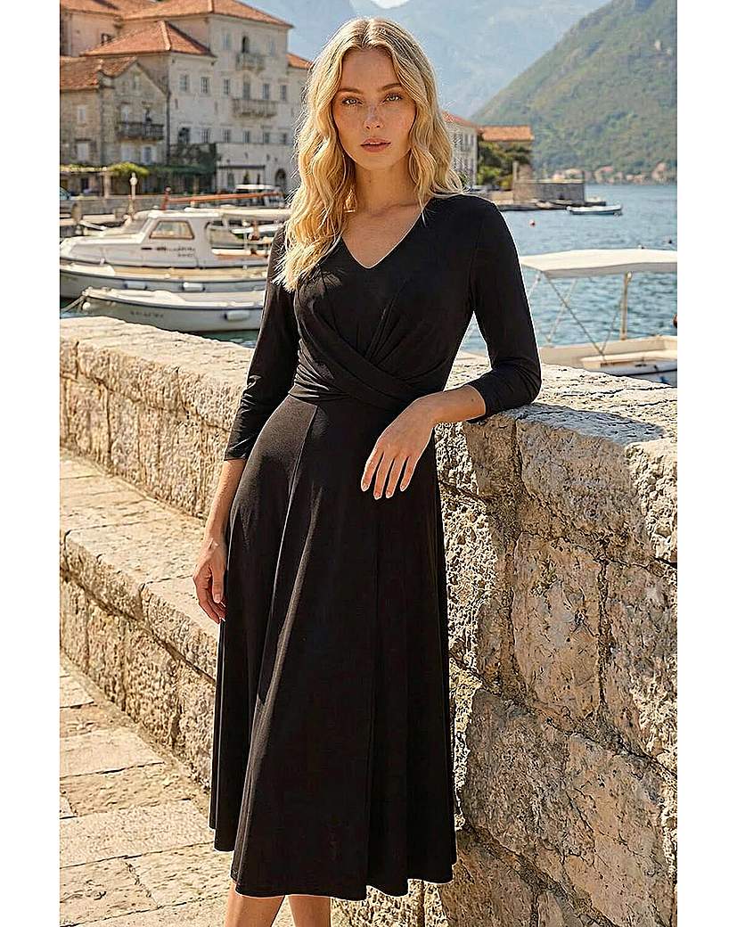 Roman Stretch Crossover Midi Dress