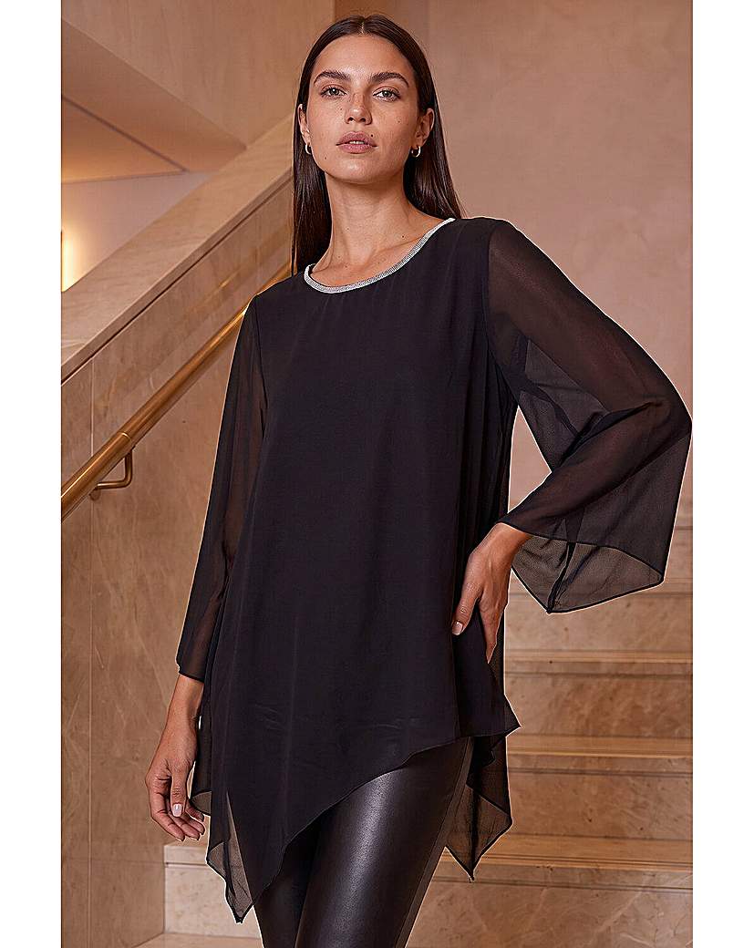 Roman Sparkly Asymmetric Chiffon Top