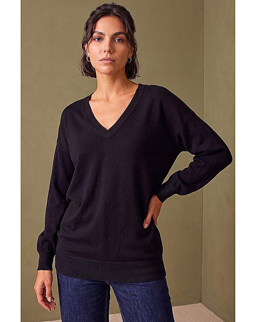 Roman V-Neck Stretch Longline Jumper