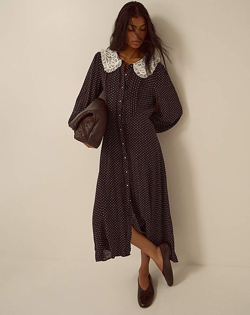 Monsoon Shae Lace Polka Dot Midi Dress