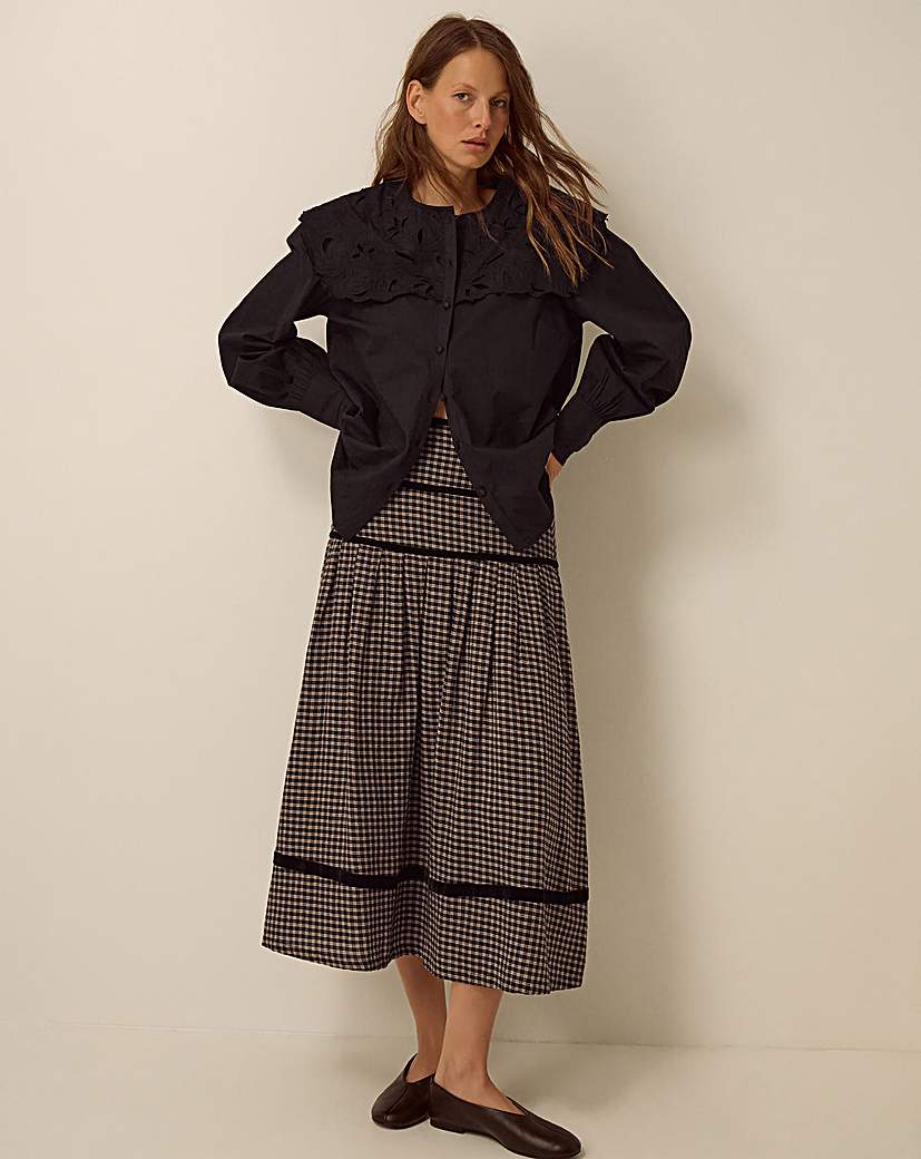 Monsoon Elise Check Print Midi Skirt