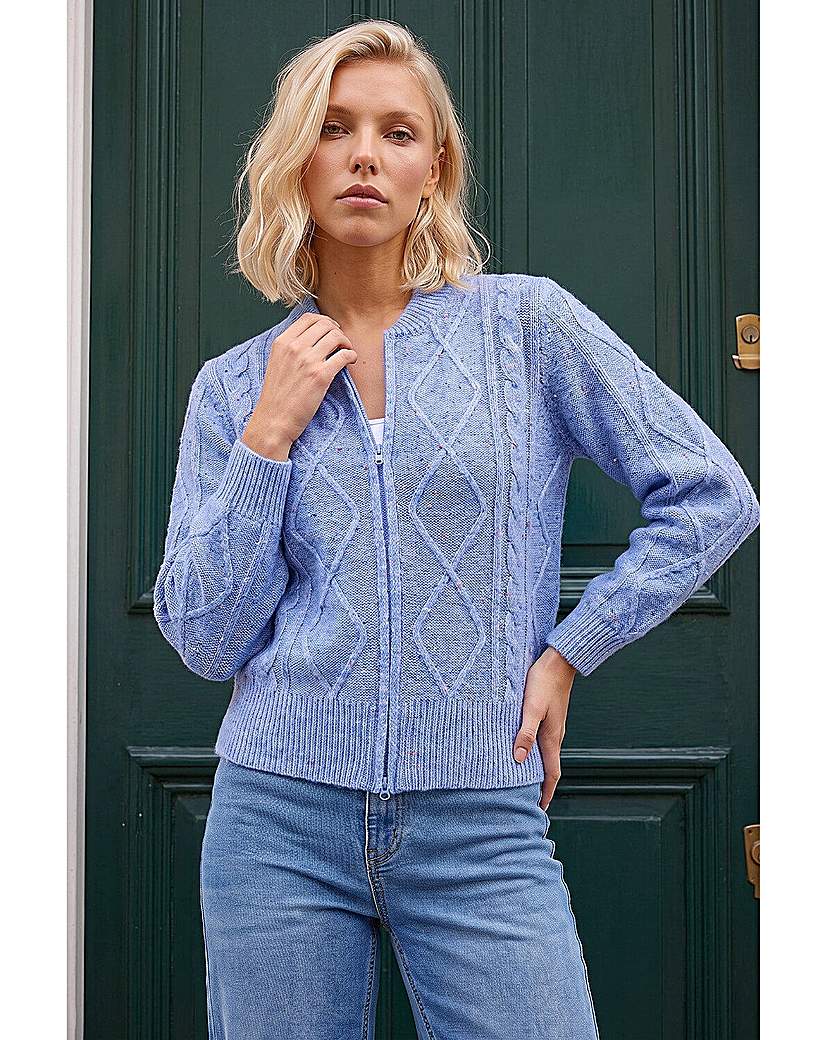 Roman Petite Cable Knit Zip Up Cardigan