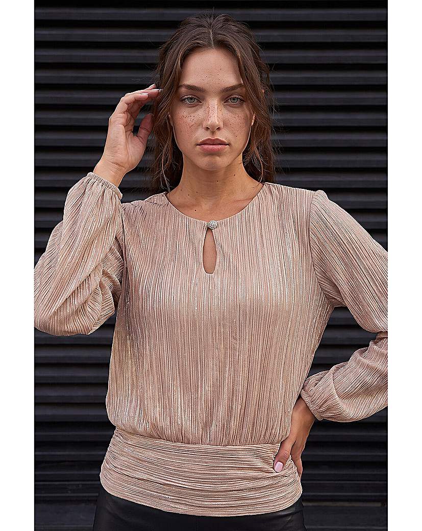 Roman Petite Crinkle Keyhole Shimmer Top