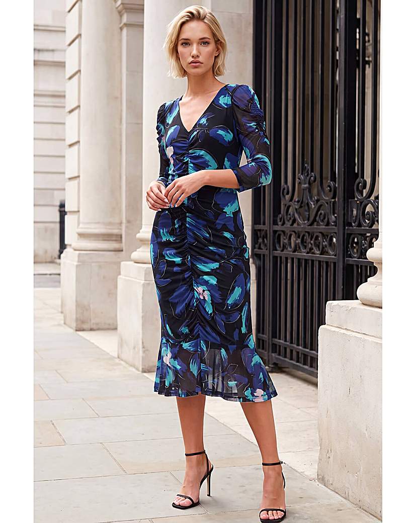 Roman Ruched Floral Frill Dress