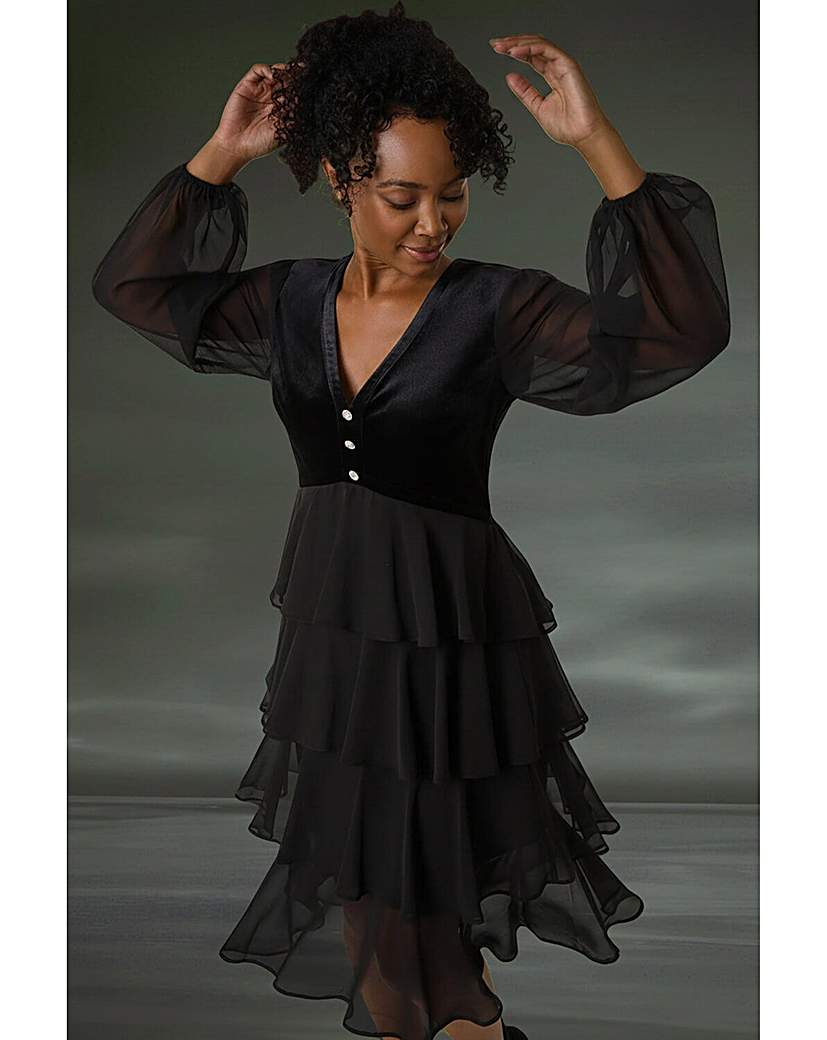 Roman Petite Velvet Tiered Stretch Dress