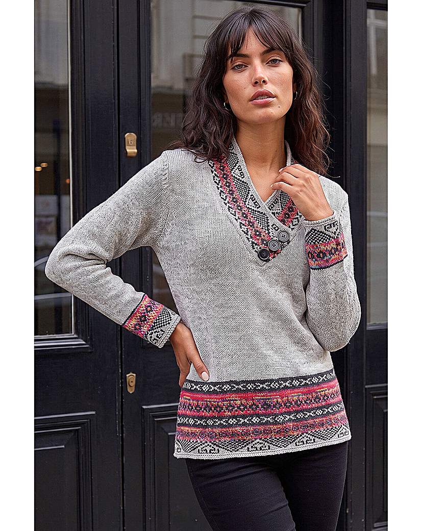 Roman Nordic Button Detail V-Neck Jumper