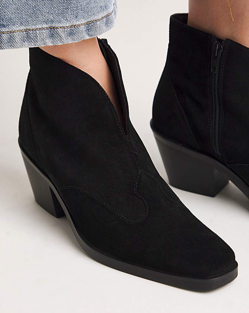 V Cut Western Ankle Boot Wide