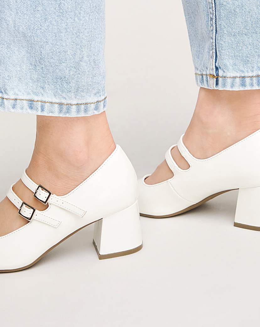Mary Jane Block Heeled Shoes Wide Fit