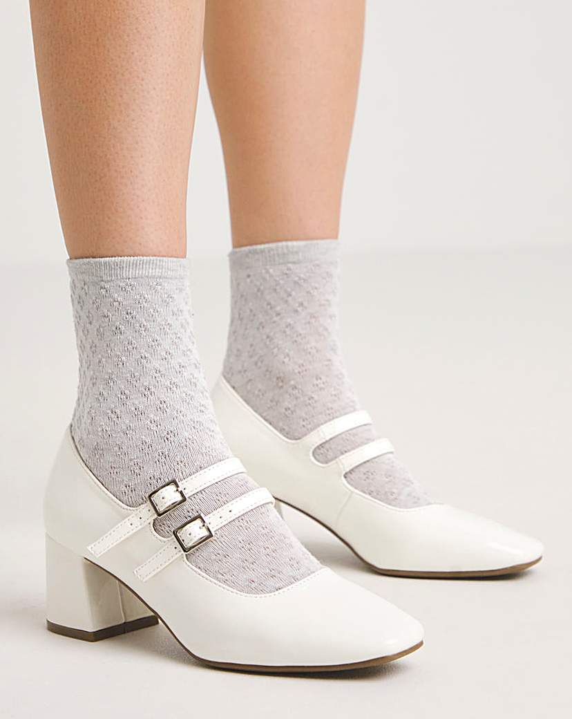 Mary Jane Block Heeled Shoes Wide Fit