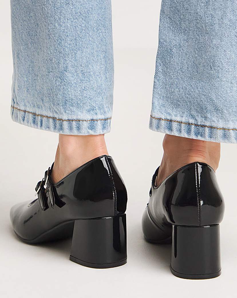 Mary Jane Block Heeled Shoes Ex Wide Fit