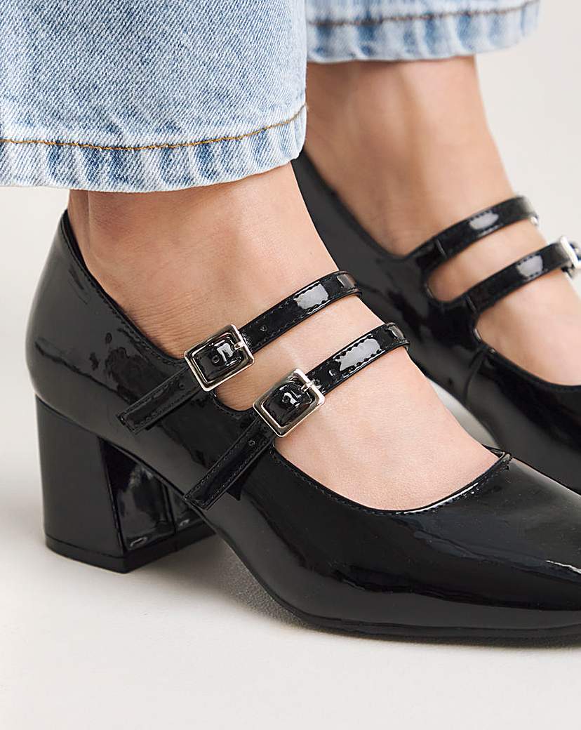 Mary Jane Block Heeled Shoes Ex Wide Fit