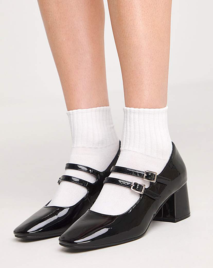 Mary Jane Block Heeled Shoes Ex Wide Fit