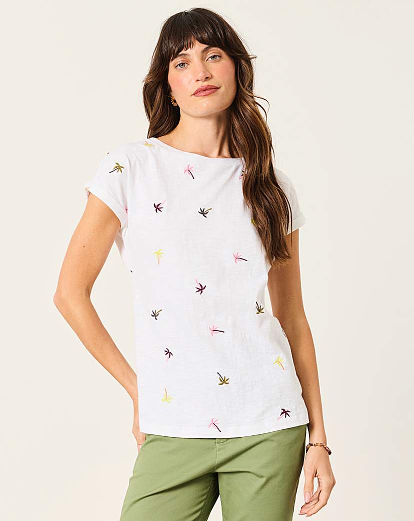 Fatface Women's White Ivy Embroidered Palm Tee Size 10
