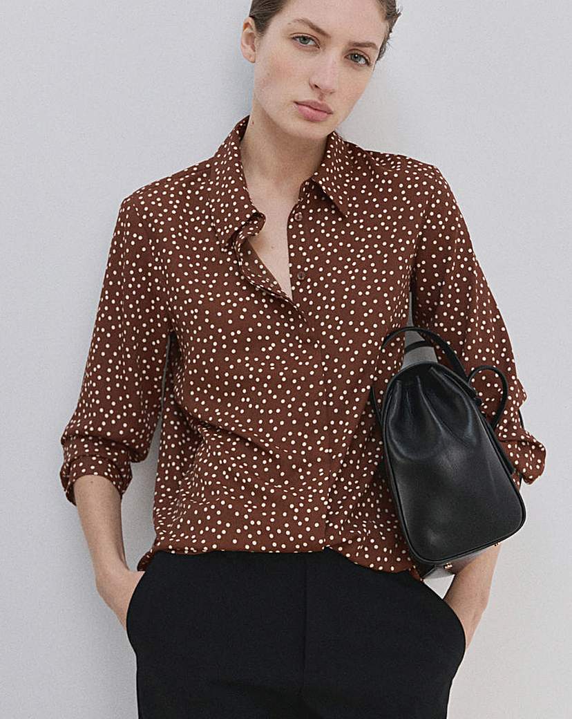 Mango Women's Brown Spot Print Blouse Size 8 - Image 2