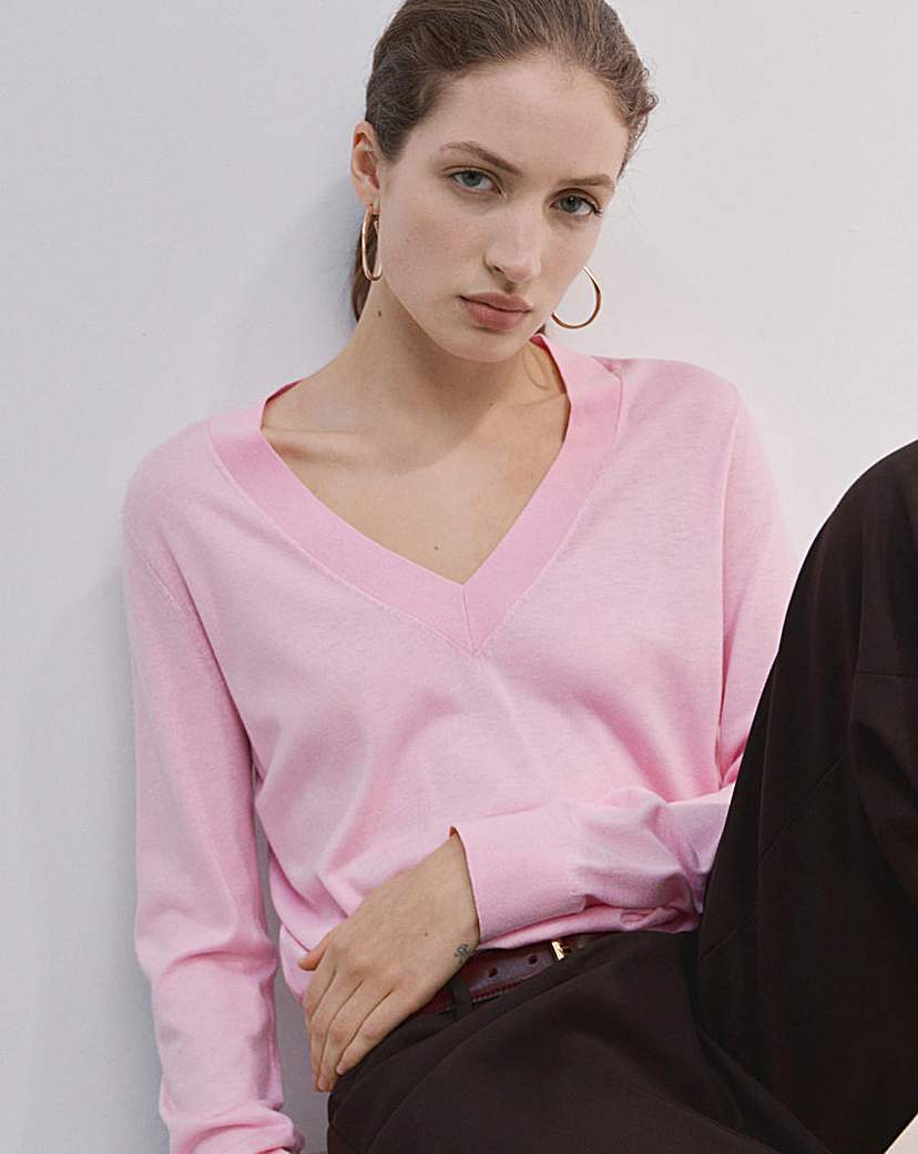 Mango Pink V-Neck Knit Sweater - 2XL