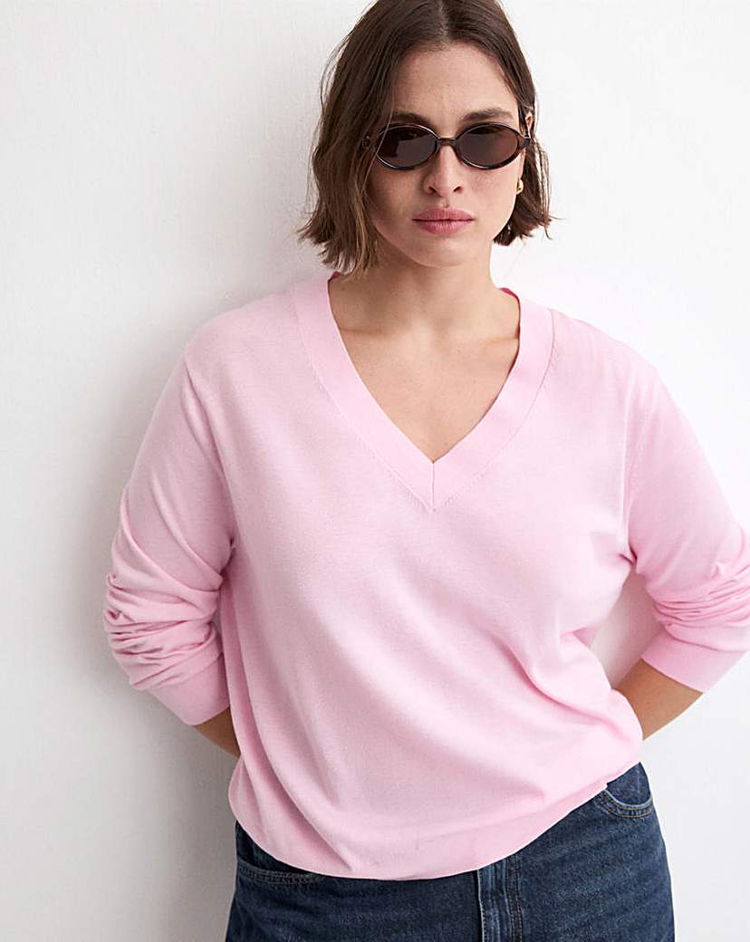 Mango Women's Pink V-Neck Knit Sweater Medium