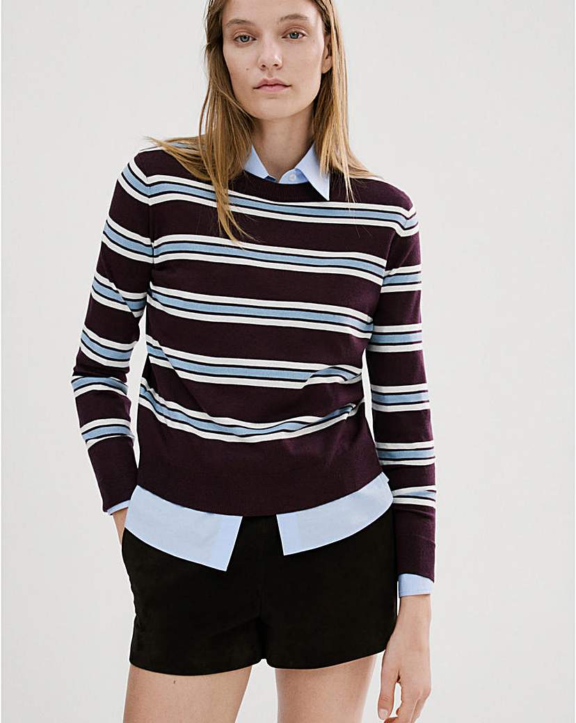 Mango Dark Red Striped Knit Sweater - Extra Large